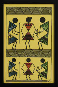 the trio — warli folk art on canvas