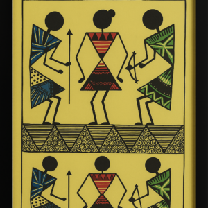 the trio — warli folk art on canvas