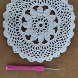 Blooming Center - Handcrafted Crochet Doily in White Cotton