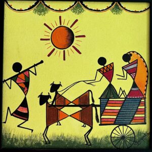 village journey — warli folk art on canvas